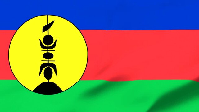 Flag of New Caledonia with yellow circle and black symbol