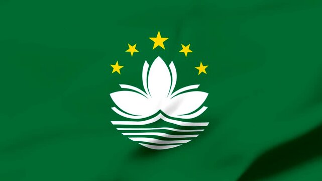 Macau flag waving animation, perfect looping, 4K video background, official colors, looping National Macau flag animation background