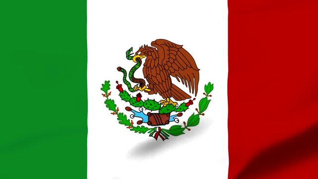 Mexican flag with eagle emblem on white background