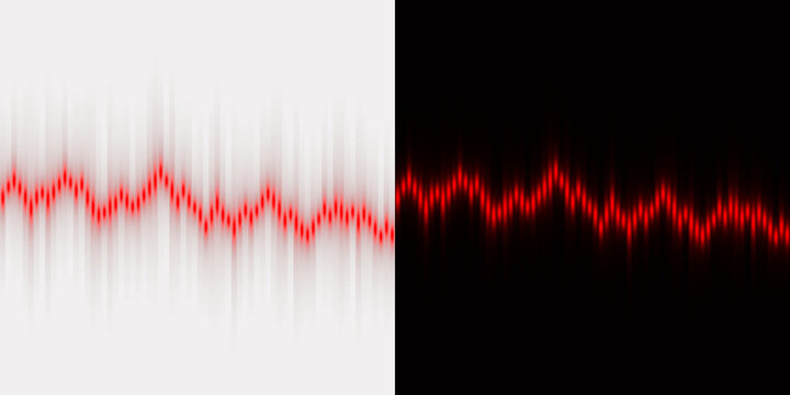 Glowing red digital sound wave equalizer pulse line vector illustration representing audio frequency or financial market volatility