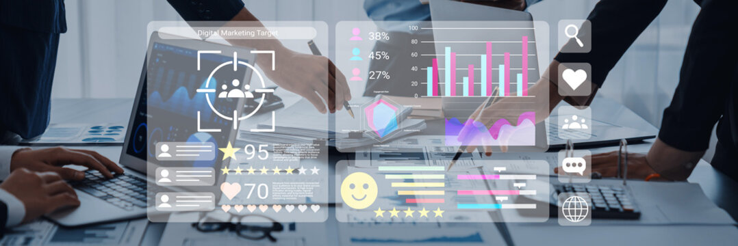 Dynamic digital collaboration in a business office highlights analytical data displays, showcasing teamwork and modern technology for effective decision-making and insights. Gantry