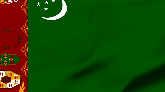 Turkmenistan flag with intricate border design and stars