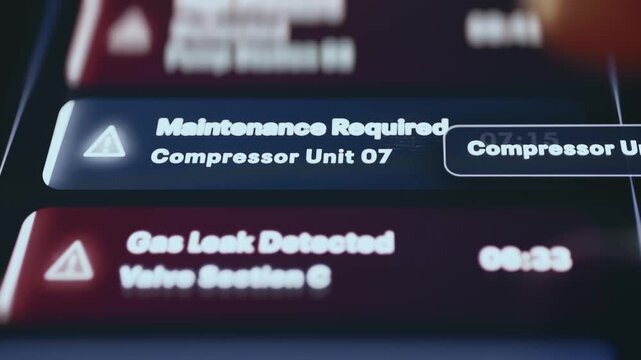 Maintenance Required And Gas Leak Detected Alert Cards On Offshore Control Room Screen