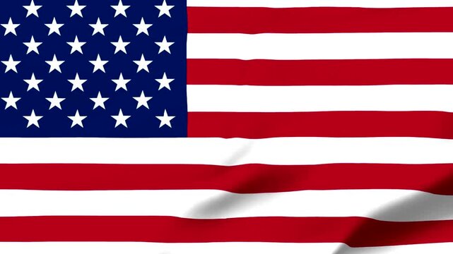 Waving American flag with stars and stripes on transparent background