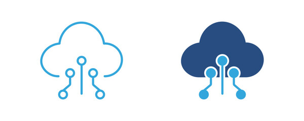Obraz premium Cloud database icon, cloud storage, data synchronization, cloud computing, server network, vector illustration