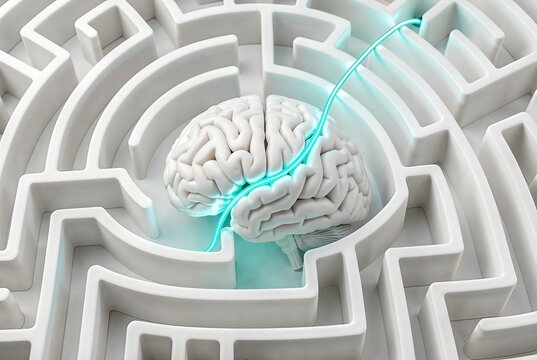Cyan fiber optic illuminates white ceramic maze