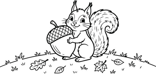 Charming squirrel with acorn cartoon illustration for fall designs © Orvexa Design