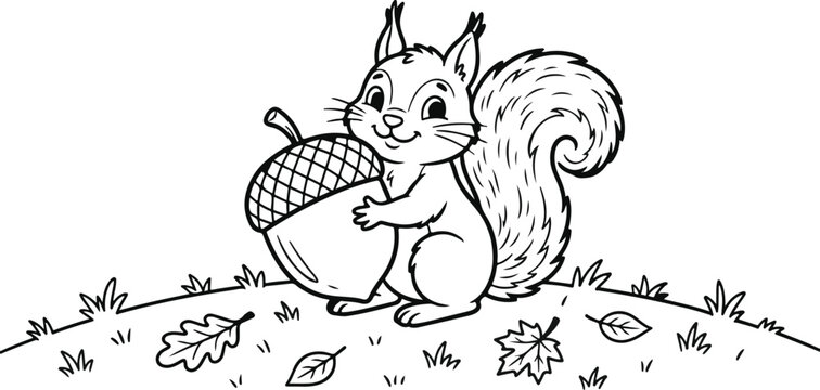Charming squirrel with acorn cartoon illustration for fall designs