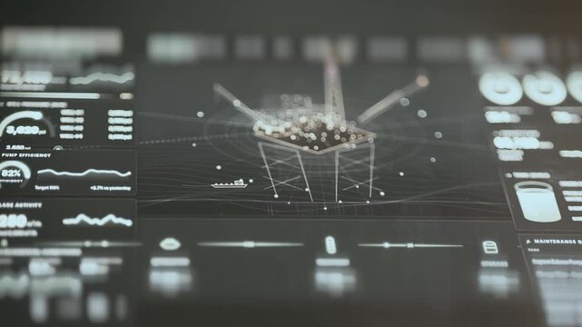 Offshore Oil Platform Monitoring Dashboard With Three Dimensional Rig Model And Live Metrics