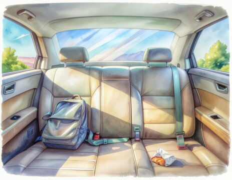 Asiento trasero de auto con objeto olvidado