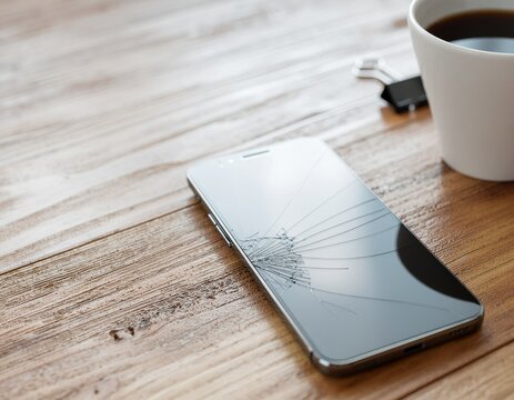 Tel&eacute;fono roto en una mesa