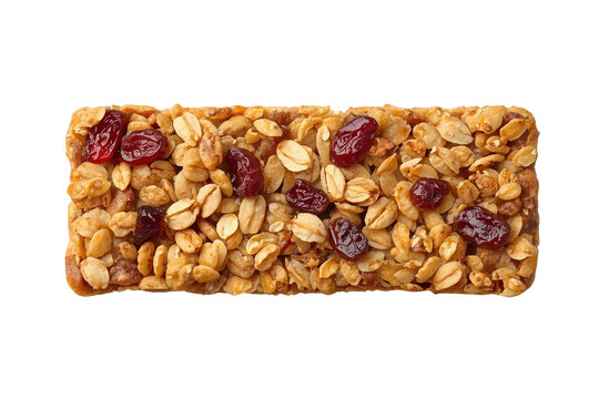 Granola bar with cranberries and oats, a healthy energy snack providing natural nutrition and breakfast cereal concept