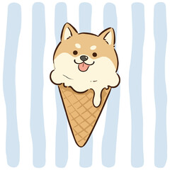 Kawaii Shiba Inu Dog Ice Cream Cone Illustration