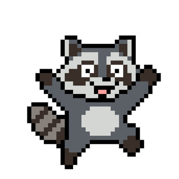 8-bit pixel art style excited happy jumping raccoon emote