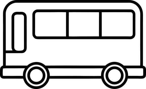 Minimalist bus icon line art, simple public transport vehicle outline, black and white shuttle bus graphic for navigation and travel signage