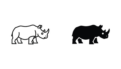 Rhino vector icon isolated on white Black and white outline line art and solid glyph silhouette © VisionGrafix