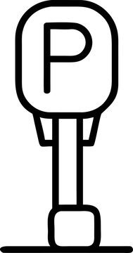 Parking meter line icon, minimalist street parking sign symbol, black and white urban infrastructure graphic, simple vehicle payment station vector
