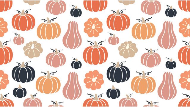 Autumn pumpkin pattern background. Fall harvest seamless texture with decorative gourds.