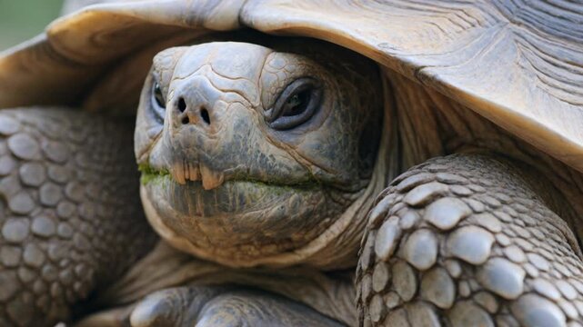 Close Up Extreme Macro of Giant Tortoise Face Detailed Ancient Reptile Skin Texture