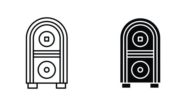 Jukebox vector icon isolated on white Black and white outline line art and solid glyph silhouette