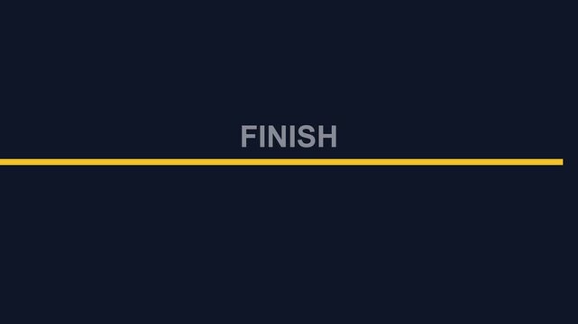 Finish line concept with bold text and yellow divider line for sports and achievement themes animation 4k
