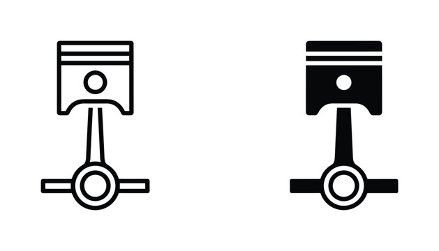 Piston vector icon isolated on white Black and white outline line art and solid glyph silhouette