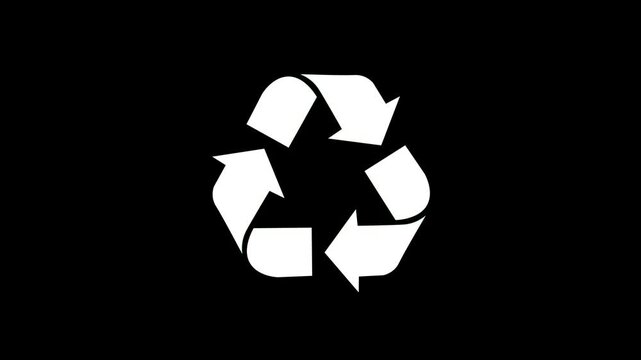 Green recycling symbol loop flickering against a black background, representing sustainability, eco-friendly waste management, zero waste movement, and environmental protection.