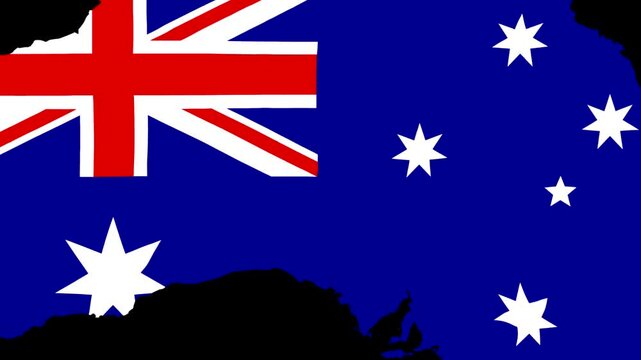 Australian flag with map of Australia and stars