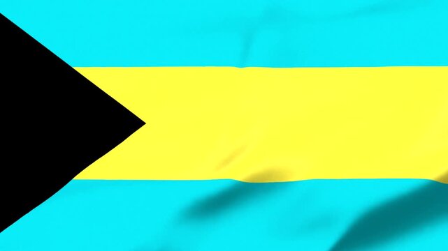 Bahamas flag waving in the wind with blue yellow and black colors