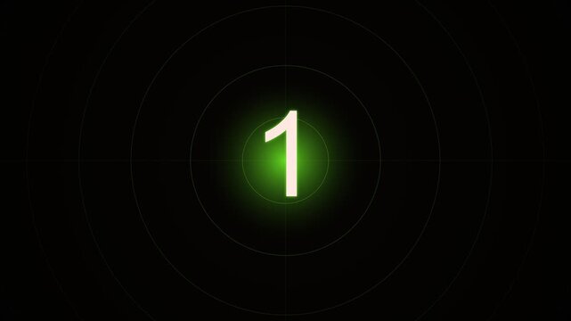 Neon countdown timer with glowing green numbers and circular motion