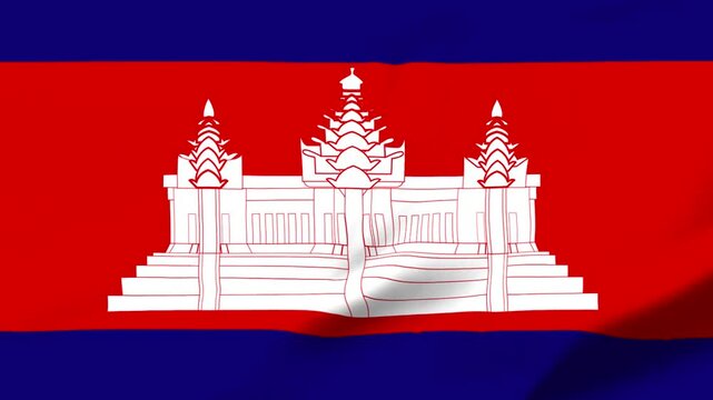 Cambodia flag with Angkor Wat temple illustration on red background