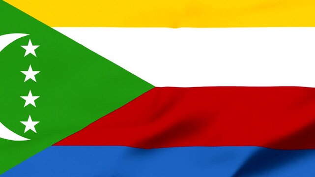 Flag of Comoros with stars and crescent on green background