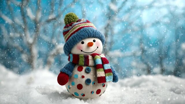 Festive Snowman in Winter Wonderland with Blue Sky