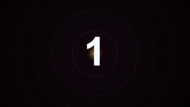 Countdown timer with glowing numbers and circular motion graphics