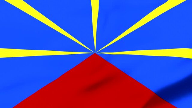 Torn flag with blue yellow and red colors waving in wind