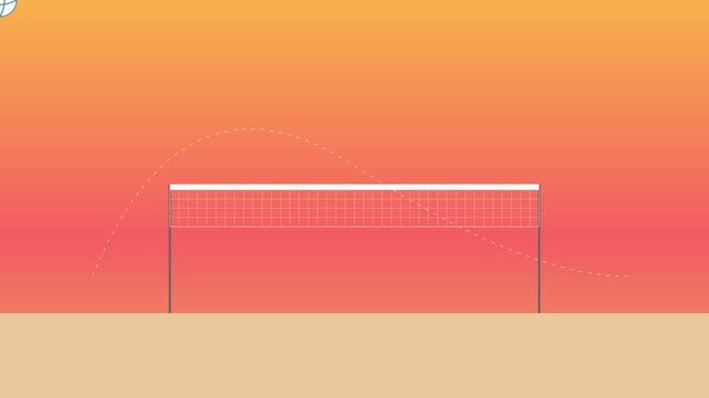 Minimalist volleyball net animation with trajectory path on gradient 4k background, sports