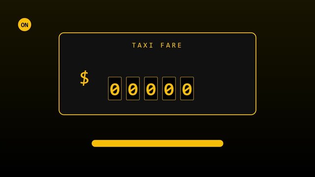 Taxi fare digital meter display animation with loading progress bar 4k ride sharing transportation payment