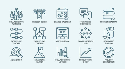 Fototapeta premium Business project management and teamwork collaboration icons.