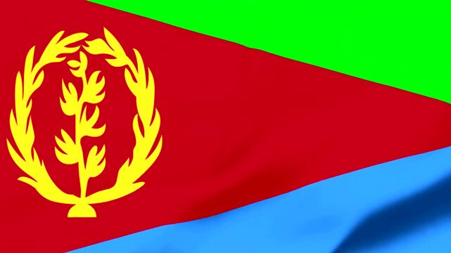 Eritrean flag with golden wreath emblem on red background