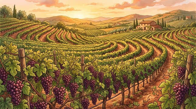 Greece pattern vineyard landscape sunset scene with vineyard landscape mediterranean hellenic agricultural viticulture