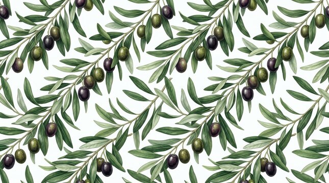Greece pattern olive branch botanical illustration with botanical mediterranean seamless background illustration