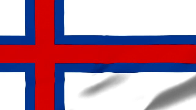 Waving flag of Faroe Islands with red and blue cross on white background