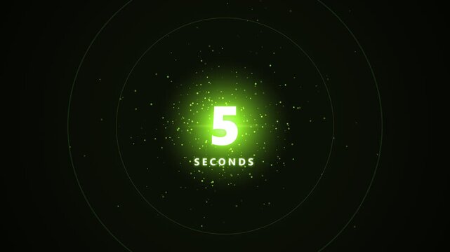 Neon green circular countdown timer with glowing particles