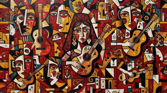 Greece pattern abstract music and guitar art composition with hellenic abstract painting musician performer tradition