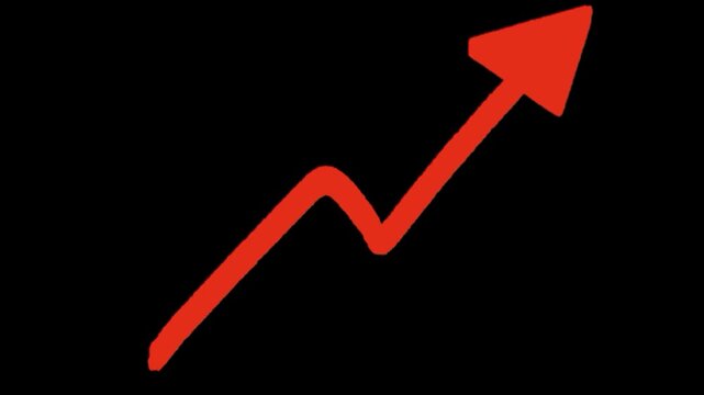 RED hand drawn upward arrow pointing up isolated on transparent background growth trend chart line sketch doodle graphic element for financial business success concepts mark