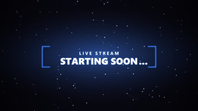 Live stream starting soon text animation with digital blue grid background