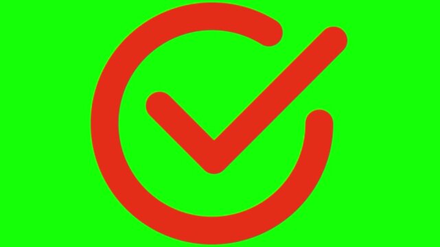 RED check mark inside circular frame icon isolated on transparent background success approval tick choice agreement graphic element for ui ux web design app