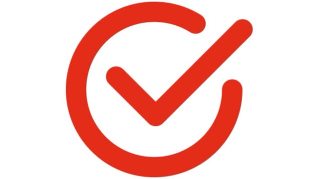 RED check mark inside circular frame icon isolated on transparent background success approval tick choice agreement graphic element for ui ux web design app