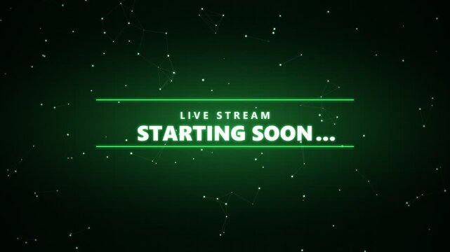 Live stream starting soon text animation with green digital background