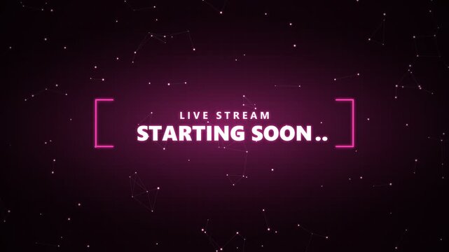 Live stream starting soon neon digital background with particles